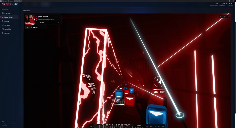 3D replay of a Beat Saber run inside SaberLab